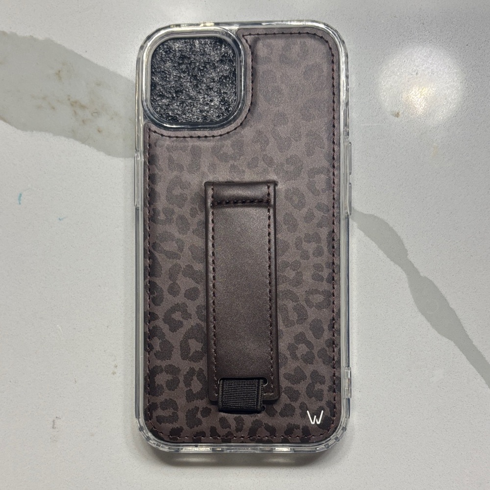 Walli IPhone 15 Dark Brown Leopard Phone Case with Strap